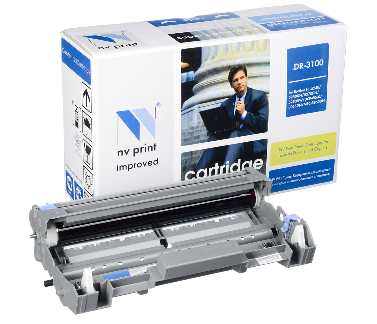 NV Print DR3100, Black Барабан для Brother HL 5240/5250DN/5270DN, MFC8460N/8860DN/DCP8065DNNV-DR3100 NV Print DR3100, Black Барабан для Brother HL 5240/5250DN/5270DN, MFC8460N/8860DN/DCP8065DNNV-DR3100Совместимый лазерный картридж NV Print DR3100 для печатающих устройств Brother - это альтернатива приобретению оригинальных расходных материалов. При этом качество печати остается высоким. Картридж обеспечивает повышенную чёткость чёрного текста и плавность переходов оттенков серого цвета и полутонов, позволяет отображать мельчайшие детали изображения. Лазерные принтеры, копировальные аппараты и МФУ являются более выгодными в печати, чем струйные устройства, так как лазерных картриджей хватает на значительно большее количество отпечатков, чем обычных. Для печати в данном случае используются не чернила, а тонер.