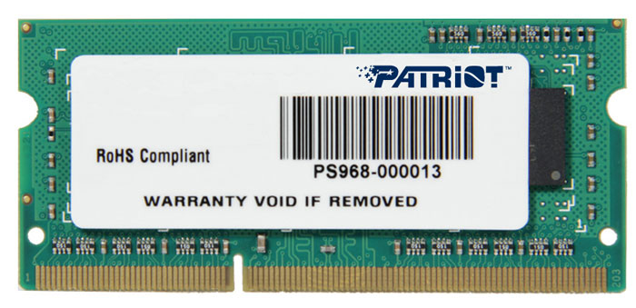 Patriot DDR3 SO-DIMM 2GB 1600МГц модуль оперативной памяти (PSD32G160081S)PSD32G160081S Patriot DDR3 SO-DIMM 2GB 1600МГц модуль оперативной памяти (PSD32G160081S)PSD32G160081SНебуферезированная память Patriot DDR3 SO-DIMM PSD32G160081S предоставляет качество работы, надежность и производительность, требуемую для современных ноутбуков сегодня. Этот модуль емкостью 2 ГБ, спроектирован для работы на частоте 1600 МГц PC3-12800 при таймингах CAS 9. Модуль собран при использовании специальных компонентов.