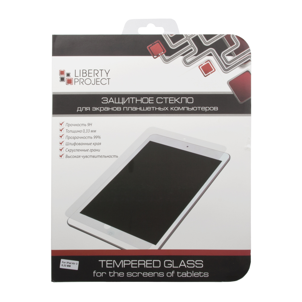 Liberty Project Tempered Glass защитное стекло для iPad Air 3 (0,33 мм)0L-00027146 Liberty Project Tempered Glass защитное стекло для iPad Air 3 (0,33 мм)0L-00027146Защитное стекло Liberty Project Tempered Glass для Apple iPad Air 3 обеспечивает надежную защиту сенсорного экрана устройства от большинства механических повреждений и сохраняет первоначальный вид дисплея, его цветопередачу и управляемость. В случае падения стекло амортизирует удар, позволяя сохранить экран целым и избежать дорогостоящего ремонта. Стекло обладает особой структурой, которая держится на экране без клея и сохраняет его чистым после удаления. Силиконовый слой предотвращает разлет осколков при ударе.