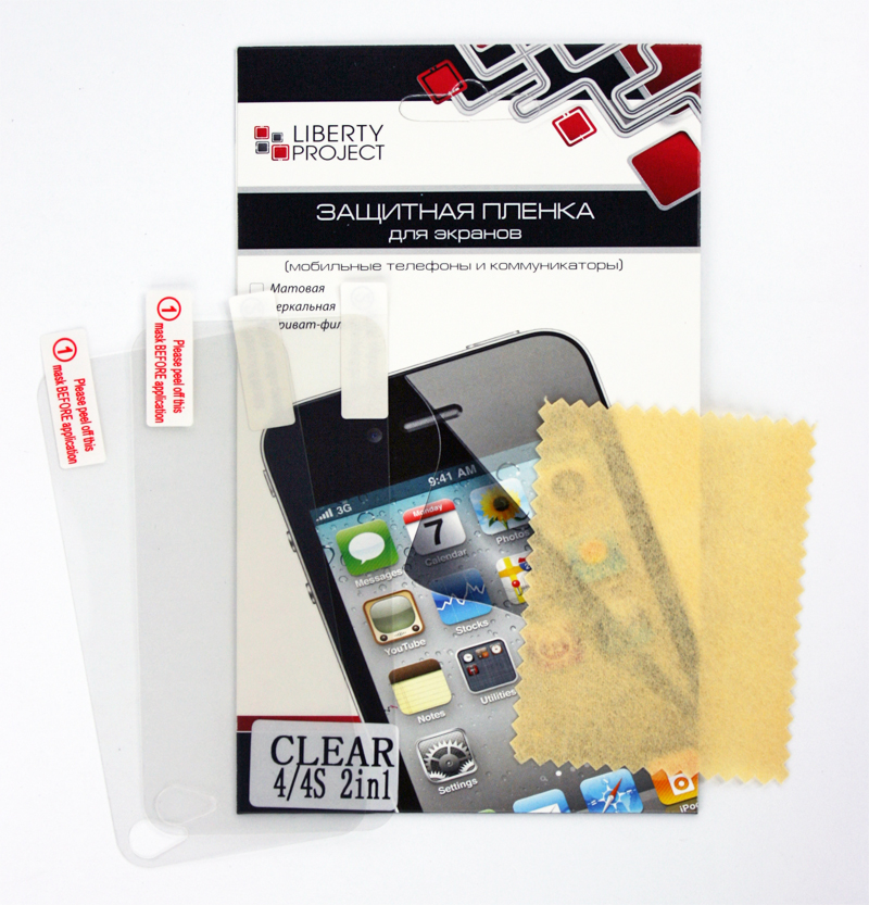 Liberty Project защитная пленка для Apple iPhone 4/4S, двойная прозрачнаяCD014293 Liberty Project защитная пленка для Apple iPhone 4/4S, двойная прозрачнаяCD014293Комплект защитных пленок Liberty Project предназначены для защиты поверхности экрана и задней части Apple iPhone 4/4S от царапин, потертостей, отпечатков пальцев и прочих следов механического воздействия. Структура пленок позволяет им плотно удерживаться без помощи клеевых составов и выравнивать поверхность при небольших механических воздействиях. Пленки практически незаметны на смартфоне и сохраняют все характеристики цветопередачи и чувствительности сенсора. На защитной пленке есть все технологические отверстия.