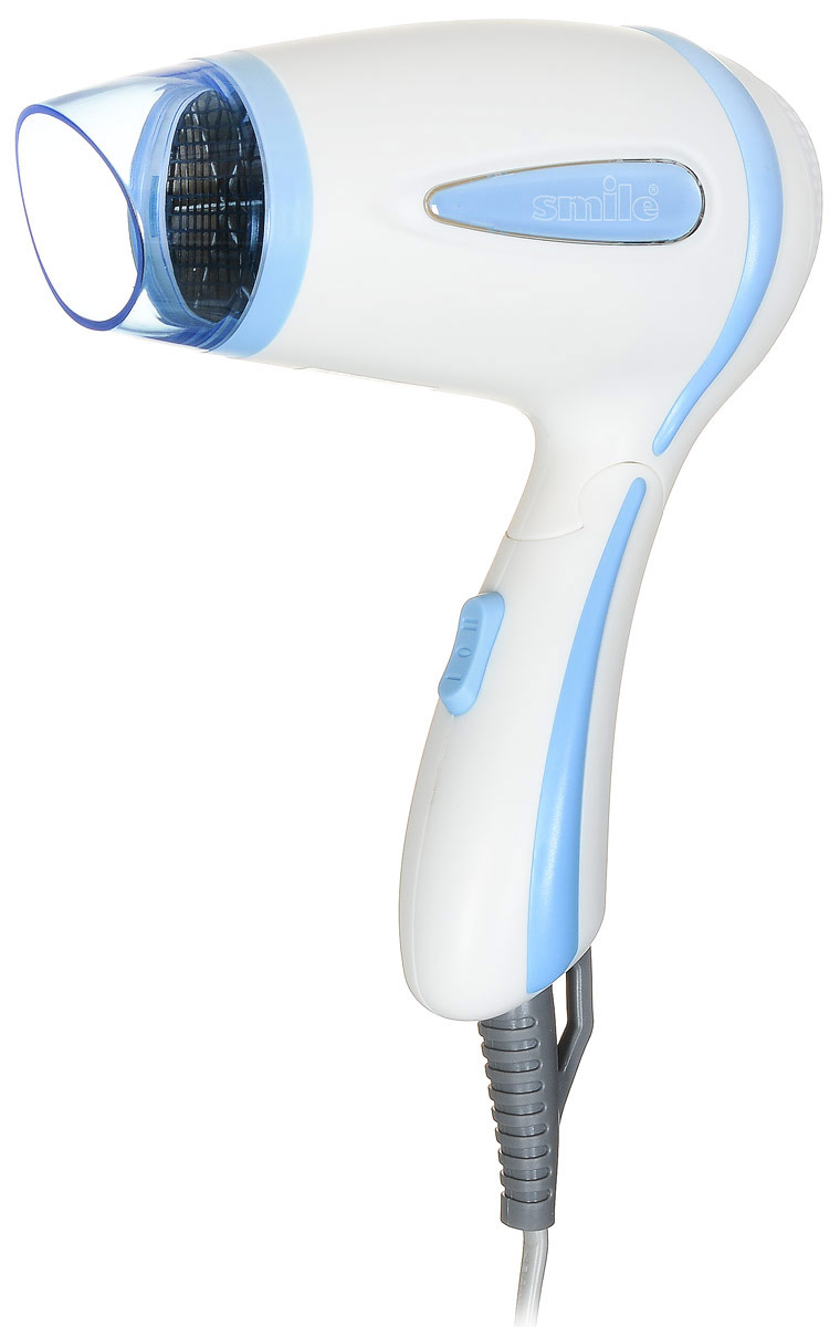 Smile HD 954, White Blue фенHD 954 Smile HD 954, White Blue фенHD 954Фен Smile HD 954 - удобное небольшое устройство с оригинальным дизайном, предназначенное для быстрой и простой сушки волос, а также для выполнения укладок различной сложности. Складная ручка помогает удобно транспортировать фен и брать его с собой в дорогу. Двухступенчатый переключатель мощности дает возможность выбрать тот темп воздушного потока, который необходим вам в данный конкретный период времени. Защита от перегрева заботится о вашей безопасности, а насадка-концентратор позволяет выполнять сушку отдельных прядей. Наличие петли для подвешивания делает использование фена еще более удобным.