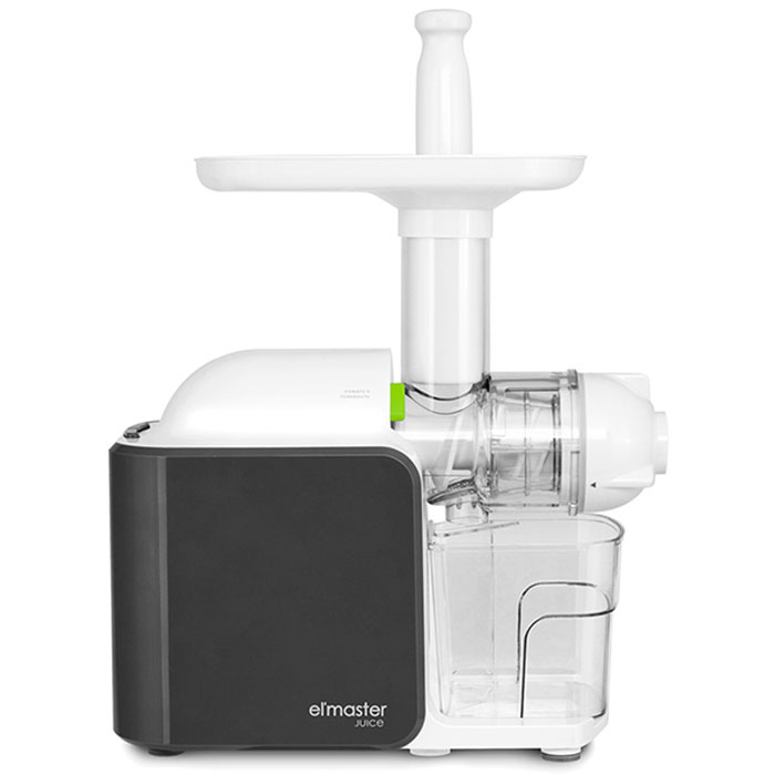 Element ElMaster Juice EW07MW, White соковыжималка4610013601512 Element ElMaster Juice EW07MW, White соковыжималка4610013601512Element ElMaster Juice EW07MW - функциональная соковыжималка с системой холодного отжима. Двигатель с низкой мощностью позволяет прибору работать непрерывно в течение 20 минут и с очень низким уровнем шума (всего 65 дБ). Мотор снабжен дополнительной системой защиты от перегрузок, а снизить его износ помогает плавный старт. В данной модели использован первый в мире керамический шнек CeramicPro+. Он стоек к истиранию, не окрашивается и не впитывает запахи, ударопрочен и легко моется. Благодаря выверенному расположению семнадцати ребер шнека, прибор захватывает продукты практически самостоятельно. С помощью данной модели вы сможете получать сок практически из любых плодов: овощей, фруктов, в том числе ягод, и даже из зелени. Для обработки плодов разной твердости в комплекте имеются два фильтра. Соковыжималка также помогает приготовить варенье и джем, соусы, заправки и подливы, пюре, а также мороженое и смузи с помощью специальной насадки. ...
