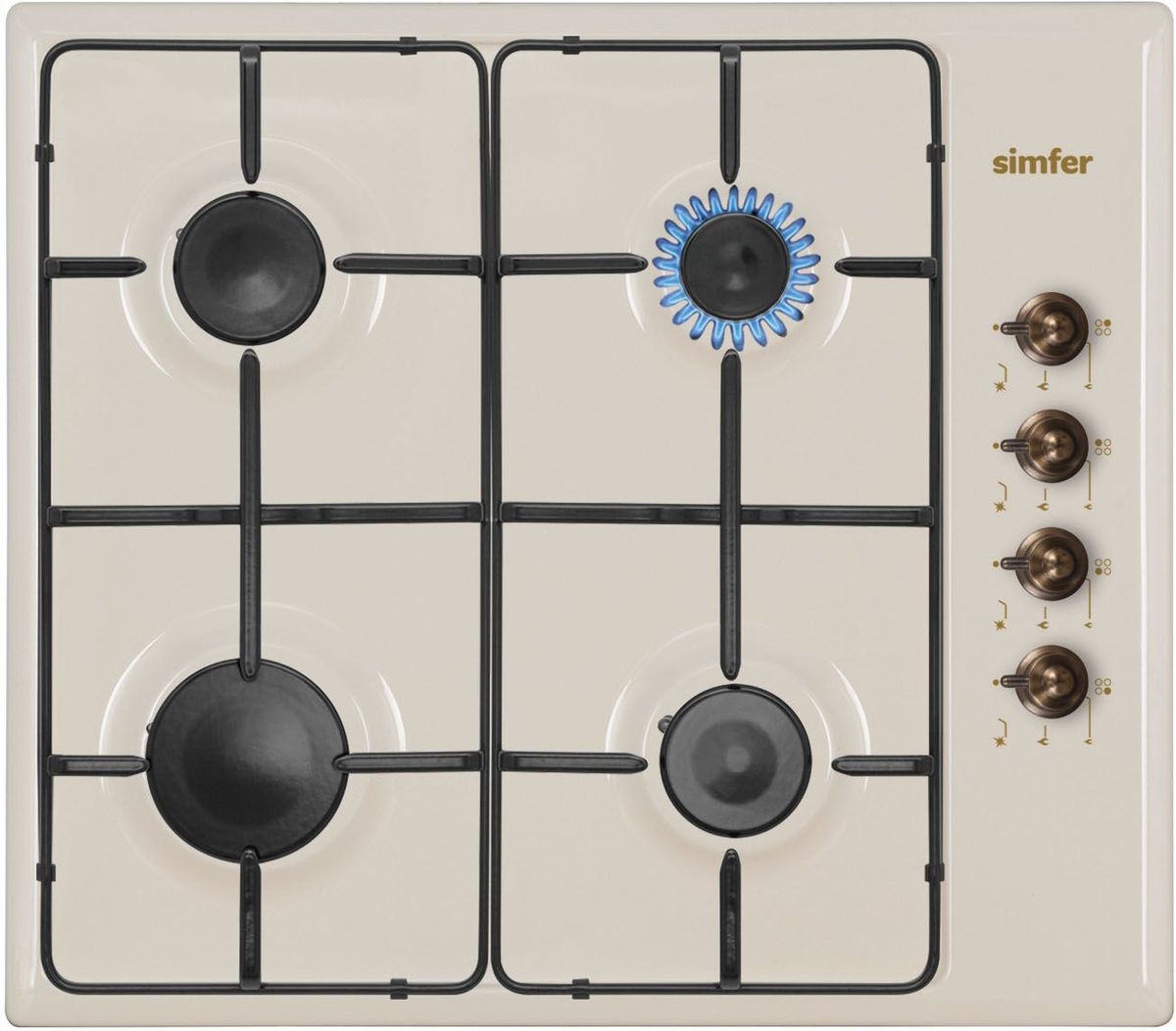 Simfer H60Q40O411 панель варочная газоваяH60Q40O411 Simfer H60Q40O411 панель варочная газоваяH60Q40O411Газовая варочная панель Simfer H60Q40O411 с чистым пламенем доведет вашу сковороду до нужной температуры без всяких задержек. Включите её и всё днище сковороды будет моментально нагрето. Simfer H60Q40O411 упрощает приготовление и делает его безопаснее благодаря особой форме подставок, обеспечивающих абсолютную устойчивость посуды. Нет способа быстрее и удобнее для того, чтобы разжечь конфорку, чем автоподжиг варочной панели. Просто поверните ручку, чтобы открыть и зажечь газ одним плавным движением.