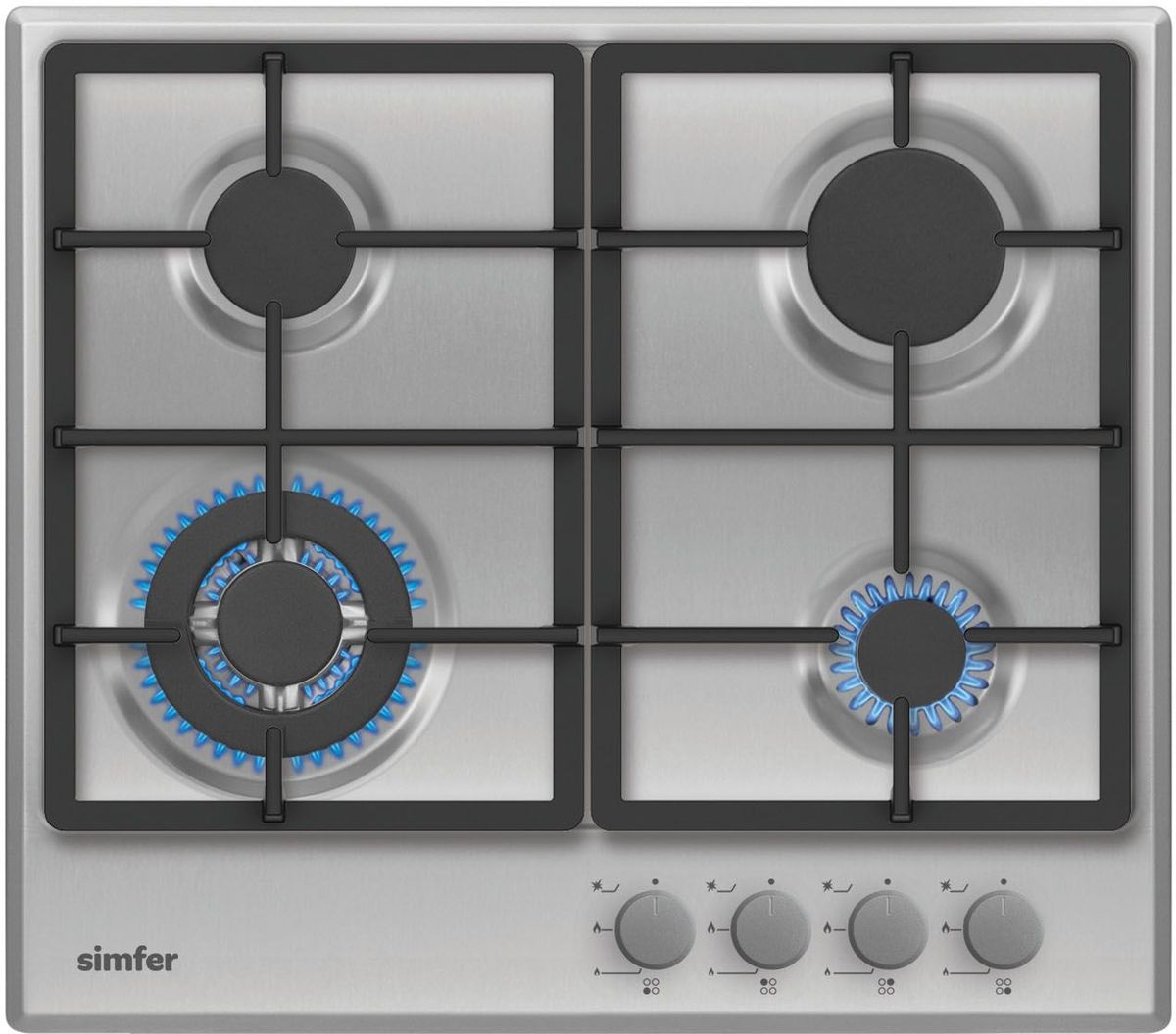 Simfer H60V41M511 панель варочная газоваяH60V41M511 Simfer H60V41M511 панель варочная газоваяH60V41M511Газовая варочная панель Simfer H60V41M511 с чистым пламенем доведет вашу сковороду до нужной температуры без всяких задержек. Включите её и всё днище сковороды будет моментально нагрето. Благодаря идеальному расположению панели управления и индикатора уровня мощности прямо спереди этой варочной панели, любой повар, будь он левша или правша, сможет пользоваться ими с одинаковой лёгкостью. Газовая варочная поверхность Simfer H60V41M511 упрощает приготовление и делает его безопаснее благодаря особой форме подставок, обеспечивающих абсолютную устойчивость посуды. Нет способа быстрее и удобнее для того, чтобы разжечь конфорку, чем автоподжиг варочной панели. Просто поверните ручку, чтобы открыть и зажечь газ одним плавным движением.