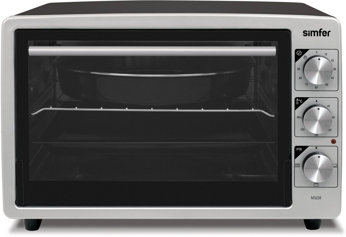 Simfer M3228 мини-печьM3228 Simfer M3228 мини-печьM3228Simfer M3228 - компактная духовка с внутренним объемом 32 литров. Идеально подходит как для деликатного приготовления пищи, так и для приготовления блюд с хрустящей корочкой. Оснащена механическим таймером и тремя режимами нагрева. Легко очищается, комплектуется решеткой для гриля и противнем для выпекания.