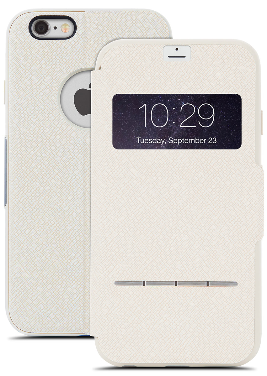 Moshi SenseCover чехол для iPhone 6/6s, Beige21772 Moshi SenseCover чехол для iPhone 6/6s, Beige21772Чехол Moshi SenseCover для iPhone 6/6s обеспечивает смарт-функциональность и полную защиту вашего iPhone. Встроенные SensArray кнопки- подушечки позволяют отвечать на звонки, не открывая крышку. Кроме того, окно просмотра, устойчивое к царапинам, позволяет проверить такую информацию, как дата / время и номер вызывающего абонента с одного взгляда. Чехол легко трансформируется в подставку, создавая комфорт при работе, чтении, просмотре фильмов.
