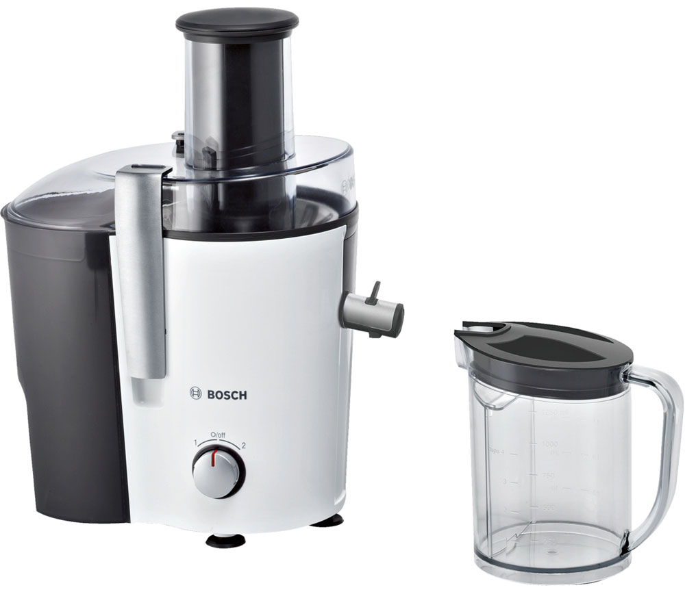 Bosch VitaJuice MES25A0 cоковыжималкаMES25A0 Bosch VitaJuice MES25A0 cоковыжималкаMES25A0Удобная и простая в эксплуатации соковыжималка VitaJuice MES25A0 в стильном корпусе станет настоящим украшением вашей кухни. Прибор оснащен мощным мотором 700 Вт и имеет два скоростных режима, благодаря чему позволяет эффективно отжимать соки из фруктов и овощей различной плотности, а широкая загрузочная горловина обеспечивает максимальный комфорт в использовании. Система Капля-стоп предотвращает появление капель сока на рабочей поверхности после окончания отжима Максимально безопасна: двигатель работает только в случае, когда прибор собран правильно и крышка закрыта. Все части прибора (за исключением моторного механизма) пригодны для мытья в посудомоечной машине. Два режима работы для отжима твердых и мягких плодов Автоматический выброс жмыха Широкое отверстие 73 мм для удобной загрузки фруктов и овощей Фиксаторы крышки из алюминия