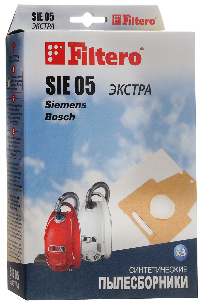 Filtero SIE 05 Экстра мешок-пылесборник 3 штSIE 05 Экстра Filtero SIE 05 Экстра мешок-пылесборник 3 штSIE 05 ЭкстраМешки - пылесборники Filtero SIE 05 Экстра произведены из пятислойного синтетического микроволокна MicroFib. Они очень прочные, не боятся острых предметов и влаги, собирают до 50% больше пыли, чем бумажные. Обеспечивают уровень очистки воздуха НЕРА и сохраняют мощность всасывания в течение всего периода службы пылесборника.