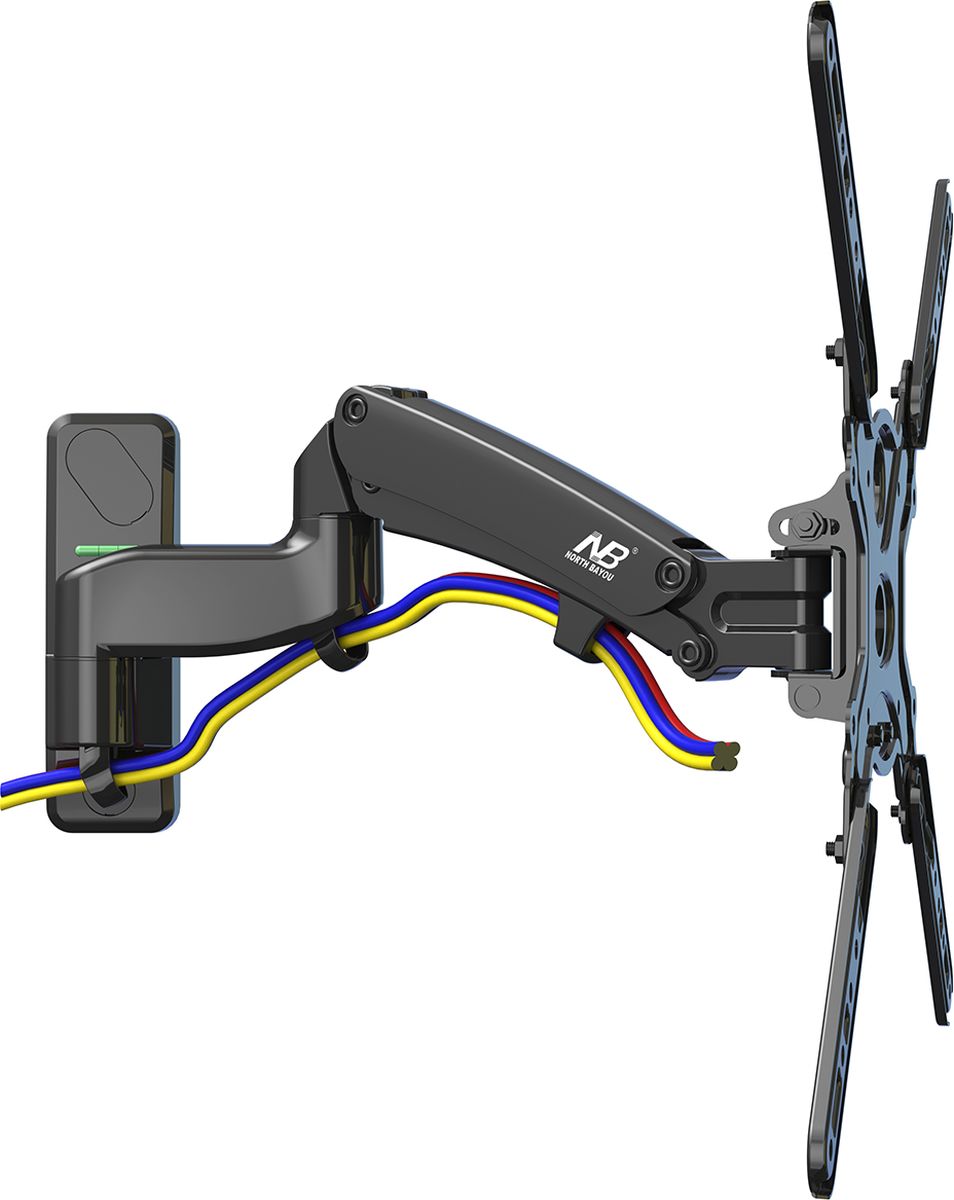 North Bayou NB F450, Black кронштейнNB F450 чёрный North Bayou NB F450, Black кронштейнNB F450 чёрныйНастенный наклонно-поворотный кронштейн с регулировкой по высоте North Bayou NB F450 подходит для телевизоров с диагональю 40-50 и с весом от 8 до 16 кг. Благодаря встроенной газовой пружине вы можете с лёгкостью перемещать телевизор не только влево и вправо, но и вверх, и вниз, при этом не прилагая усилий и не производя дополнительной фиксации. Именно технологии надёжных осевых соединений с газовой пружиной позволят вам отрегулировать положение телевизора для самого комфортного просмотра. Встроенный кабель-канал позволяет расположить провода внутри кронштейна, что придает эстетический вид всей конструкции.