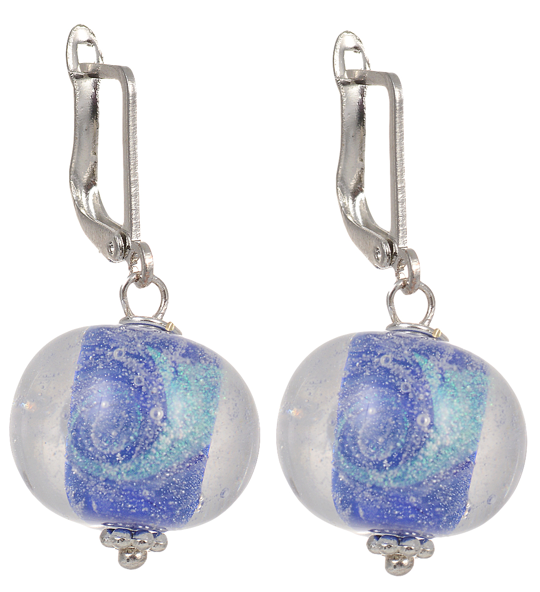 Серьги с подвесками Lampwork Синий космос, цвет: голубой, серебряный. Ручная авторская работа. ER500ER500 Серьги с подвесками Lampwork Синий космос, цвет: голубой, серебряный. Ручная авторская работа. ER500ER500Ручная работа. Автор Ольга Букина. Это изделие не оставит вас равнодушной, благодаря своему дизайну. Великолепные серьги, изготовленные из стекла и металла, прекрасно дополнят ваш образ. Декоративный элемент выполнен из стекла в виде шара из прозрачного стекла с объемным узором внутри. Такие серьги идеально подчеркнут ваш неповторимый стиль и добавят женственности и элегантности. Изделие оснащено элегантным английским замком, который органично включается в дизайн украшения. Каждое украшение выполнено вручную и потому уникально.