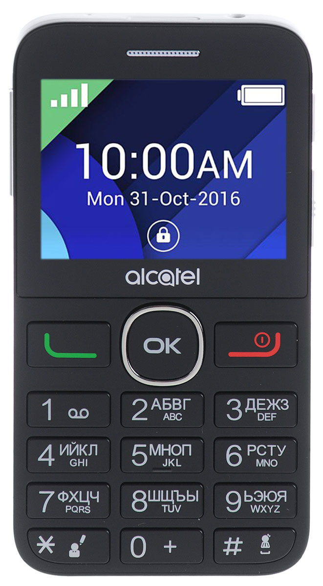 Alcatel 2008G, Black Pure White2008G-3AALRU1 Alcatel 2008G, Black Pure White2008G-3AALRU1Мобильный телефон Alcatel 2008G с поддержкой Bluetooth. Модель имеет ЖК-экран с диагональю 2,4 и разрешением 320х240 точек. Телефон оснащен встроенным аудиоплеером и FM радиоприемником. Кроме этого телефон оснащен кнопкой SOS. Телефон сертифицирован EAC и имеет русифицированную клавиатуру, меню и Руководство пользователя.