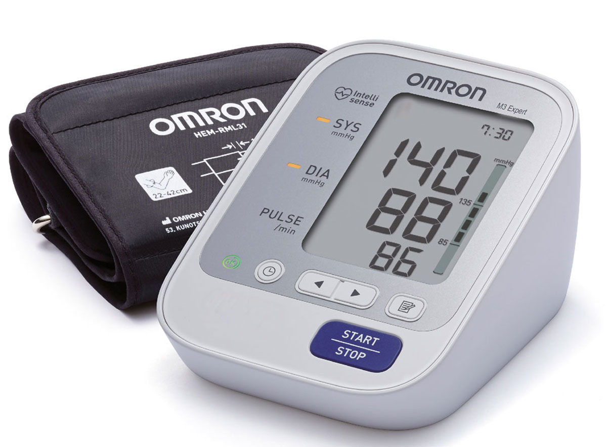 Тонометр Omron M3 Expert (НЕМ-7132-ALRU) с адаптером и универсальной манжетойУТ000001773 Тонометр Omron M3 Expert (НЕМ-7132-ALRU) с адаптером и универсальной манжетойУТ000001773ЖК-дисплей . Универсальная веерообразная манжета (22-42 см) Новое поколение Индикатор аритмии Индикатор движения Индикатор правильной фиксации манжеты Светодиодный индикатор уровня артериального давления. Комплект поставки: Электронный блок, манжета компрессионная HEM-RML31, руководство по эксплуатации, чехол для хранения прибора, адаптер переменного тока, комплект элементов питания, журнал для записи артериального давления, гарантийный талон