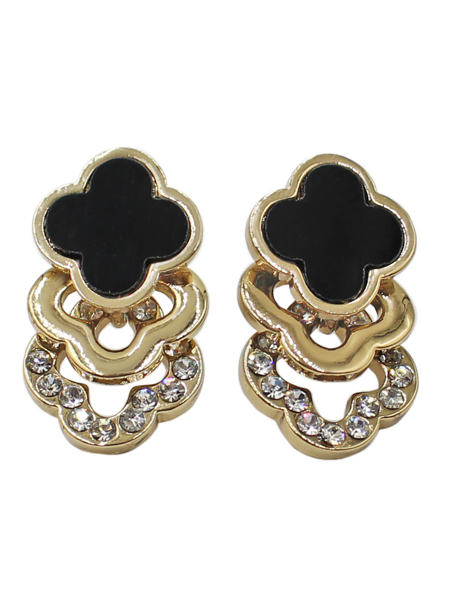 Серьги Taya, цвет: золотистый, черный. T-B-12225-EARR-GL.BLACKT-B-12225-EARR-GL.BLACK Серьги Taya, цвет: золотистый, черный. T-B-12225-EARR-GL.BLACKT-B-12225-EARR-GL.BLACKСерьги-гвоздики с заглушкой металл-пластик изготовлены из бижутерного сплава. Форма цветка- четырехлистника повторяется трижды: сверху с черной элегантной эмалью, в середине с прорезью внутри, в конце со стразами по периметру.