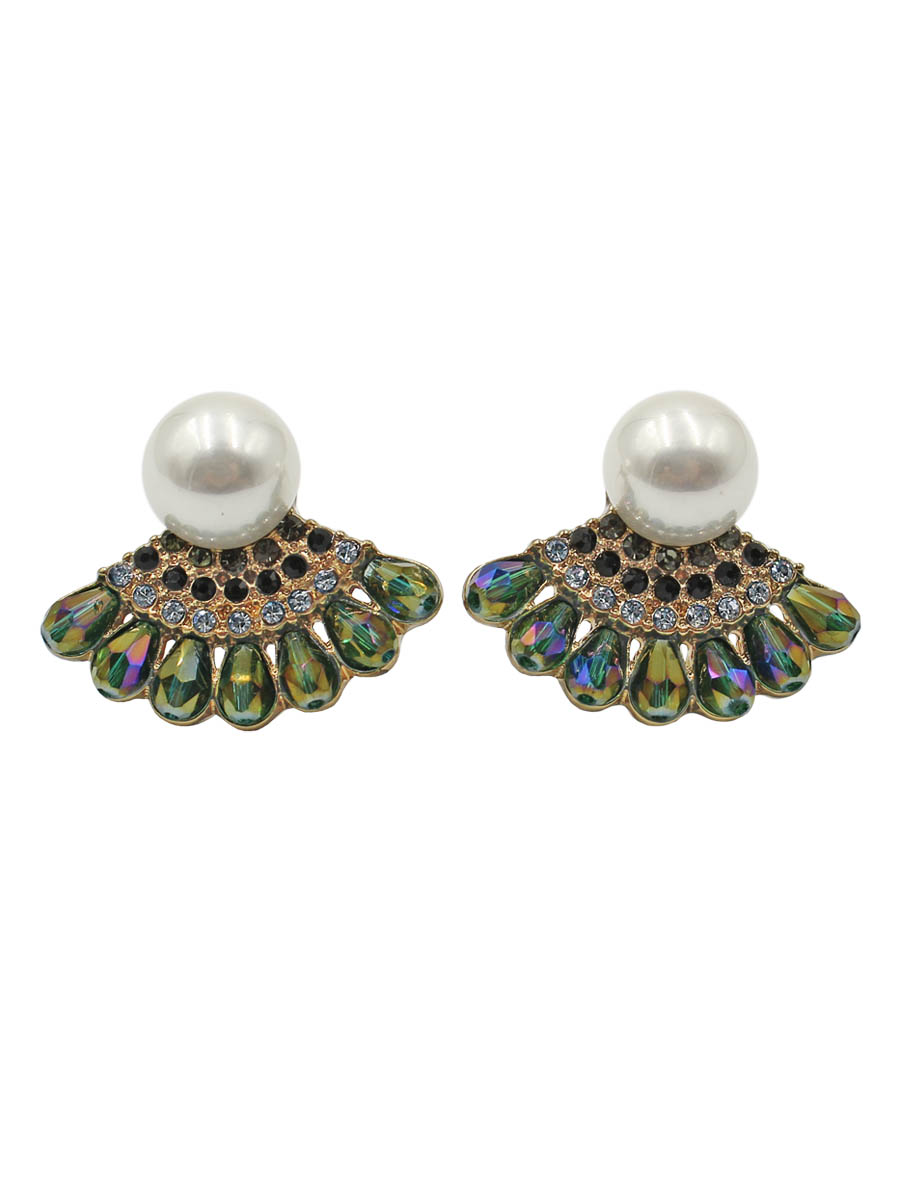 Серьги Taya, цвет: золотистый, зеленый. T-B-12261-EARR-GL.GREENT-B-12261-EARR-GL.GREEN Серьги Taya, цвет: золотистый, зеленый. T-B-12261-EARR-GL.GREENT-B-12261-EARR-GL.GREENСерьги-гвоздики с заглушкой металл-пластик. От белоснежной жемчужины отходит веер кристаллов в сине-зеленой гамме. Цвет кристаллов будет подстраиваться под цвет Ваших глаз. Размеры: длина 2,0 см, ширина 2,5 см.