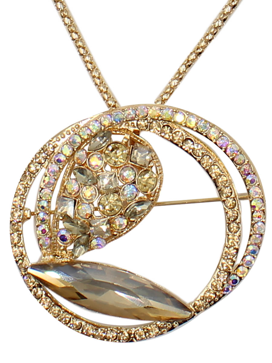 Колье Taya, цвет: золотистый. T-B-12518-NECK-GOLDT-B-12518-NECK-GOLD Колье Taya, цвет: золотистый. T-B-12518-NECK-GOLDT-B-12518-NECK-GOLDКулон-брошь на длинной цепи. Концентрические окружности покрыты бензиновыми стразами, внутри них вписан крупный острый кристалл песочного цвета и капля со стрзами. Все украшение в солнечных теплых тонах. Размеры: длина 70 см + удлинение 6 см, кулон 4,6 х 5,3 см.