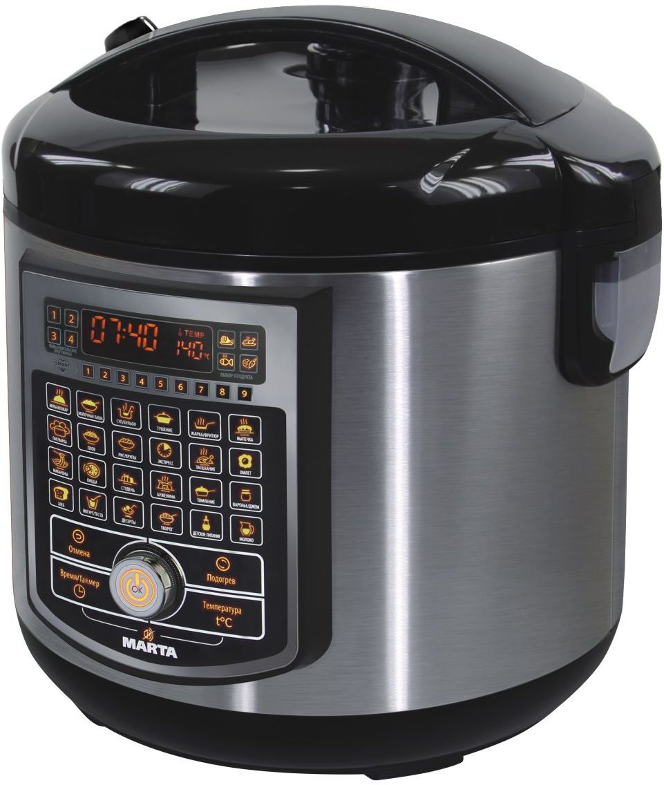 Marta MT-4313, Black Pearl мультиваркаMT-4313 Marta MT-4313, Black Pearl мультиваркаMT-4313Мультиварка Marta MT-4313 имеет 116 программ приготовления (38 автоматических / 78 ручных). Инновационная мультиварка из профессиональной серии iCOOKER. Сенсорная панель и джойстик дарят простоту и удобство управления. Запатентованные технологии ШЕФ- Повар Лайт и ШЕФ ПРО позволяют изменить настройки любой автоматической программы и сохранить их в энергонезависимую память. 9 уровневая программа СМАРТ для самых сложных блюд, 4 ячейки памяти для собственных программ. Возможность выбора продукта для идеального результата. Специально для экспертов на кухне!