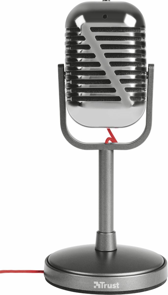 Trust Elvill Desktop Microphone, Black микрфон20111 Trust Elvill Desktop Microphone, Black микрфон20111Trust Elvill Desktop Microphone - высокопроизводительный настольный микрофон в винтажном стиле на подставке. Отлично подойдет для общения в чатах, игр, пения и т.д. Данная модель имеет регулируемый угол наклона и кнопку отключения звука. Кабель длиной 1,8 метра снабжен разъемом 3,5 мм.