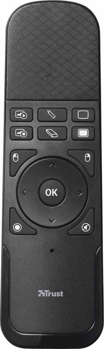 Trust Wireless Touchpad Presenter, Black пульт для презентаций19867 Trust Wireless Touchpad Presenter, Black пульт для презентаций19867Беспроводное устройство Trust Wireless Touchpad Presenter с сенсорной панелью для управления презентациями. Благодаря эргономичной форме устройство удобно держать в руке. Устройство работает на частоте 2,4 ГГц, что позволяет оценить свободу перемещений и возможность более плотной работы с аудиторией, усиливающие впечатление от презентации. После работы беспроводной приемник можно убрать внутрь корпуса устройства. Сенсорная панель пульта для презентаций позволяет использовать курсор мыши для наведения на нужную вам область.