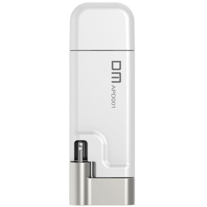 DM Aiplay 64GB, White USB-накопитель6936657001203 DM Aiplay 64GB, White USB-накопитель6936657001203USB-накопитель DM Aiplay предназначен для устройств Apple, поддерживающих интерфейс Lightning. Этот накопитель расширяет ёмкость диска iPhone, iPad, iPod. Разъём Lightning расположен на поворотном штекере, позволяющем расположить корпус накопителя за задней стенкой смартфона, плеера или планшета. Поворотный коннектор увеличивает комфорт пользователей и позволяет хранить мобильное устройство в кармане куртки или сумки с подключённой флэшкой. Фирменное, бесплатное приложение DM Aiplay скачивается с App Store на устройство владельцев и расширяет возможности накопителя. Приложение сохраняет фото с камеры на флэшку, минуя диск мобильного устройства, позволяет переносить файлы с компьютера на телефон, плеер или планшет и резервирует список контактов, фотоальбом или другую ценную информацию.