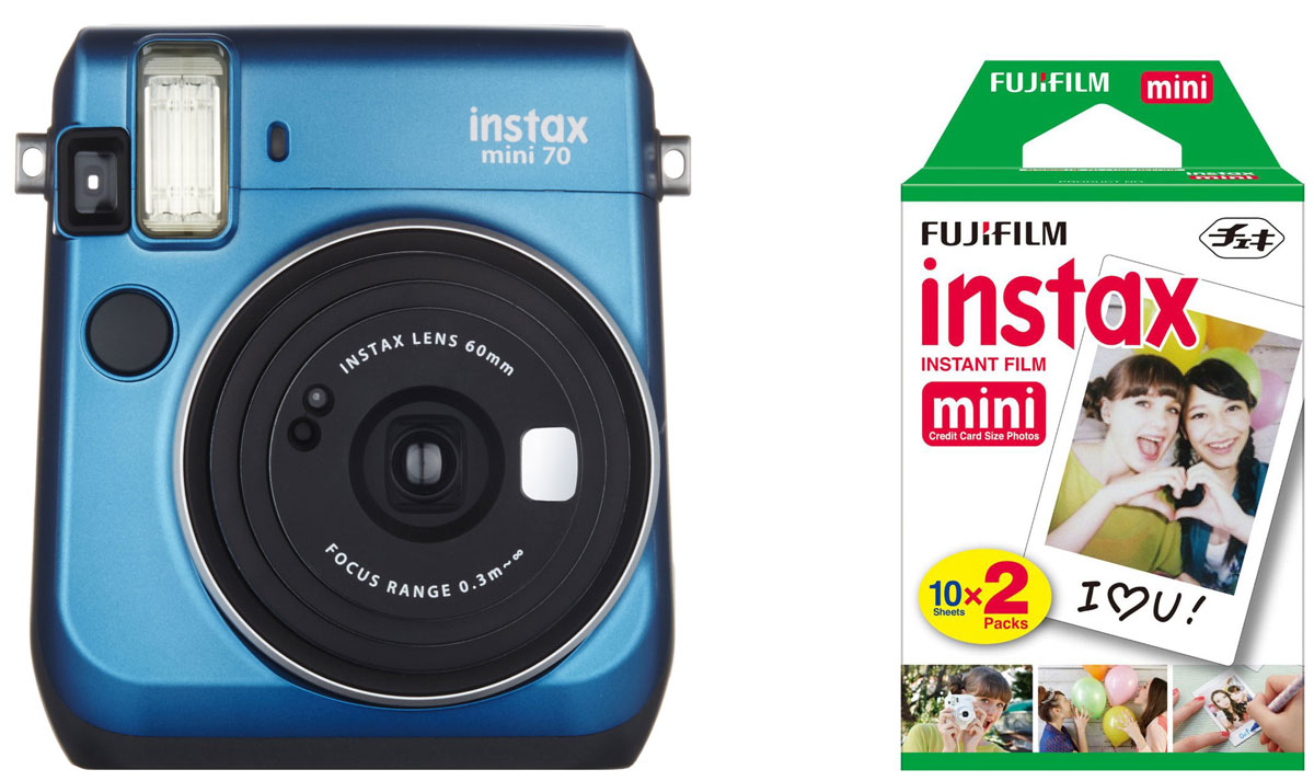 Fujifilm Instax Mini 70, Blue фотокамера мгновенной печати + Colorfilm Instax Mini (10/2PK) картридж16496079 Fujifilm Instax Mini 70, Blue фотокамера мгновенной печати + Colorfilm Instax Mini (10/2PK) картридж16496079С камерой Fujifilm Instax Mini 70 вы превратите серые будни в особенные дни, наполненные улыбками. Чтобы проводить время весело, всегда и везде берите с собой этот стильный фотоаппарат. Главной особенностью камеры является функция автоматического контроля экспозиции, которая позволяет запечатлеть, как объект съемки, так и фон в их естественной освещенности. Помимо этого Instax Mini 70 может похвастаться отдельным режимом съемки для создания cелфи. Использование режима selfie обеспечивает оптимальную яркость и расстояние для съемки автопортретов. Вы также можете проверить кадрирование в специальном зеркальце рядом с объективом. Высокопроизводительная вспышка автоматически определяет яркость окружающего освещения и устанавливает оптимальную выдержку - специальные настройки не требуются! С помощью функции Hi-Key можно запечатлеть яркие, красивые тона кожи. Также имеются режимы для съемки макро и пейзажей. Для максимального...