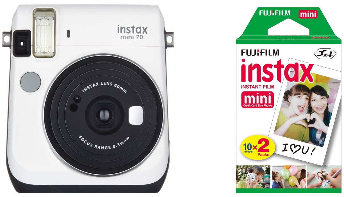 Fujifilm Instax Mini 70, White фотокамера мгновенной печати + Colorfilm Instax Mini (10/2PK) картридж16496031 Fujifilm Instax Mini 70, White фотокамера мгновенной печати + Colorfilm Instax Mini (10/2PK) картридж16496031С камерой Fujifilm Instax Mini 70 вы превратите серые будни в особенные дни, наполненные улыбками. Чтобы проводить время весело, всегда и везде берите с собой этот стильный фотоаппарат. Главной особенностью камеры является функция автоматического контроля экспозиции, которая позволяет запечатлеть, как объект съемки, так и фон в их естественной освещенности. Помимо этого Instax Mini 70 может похвастаться отдельным режимом съемки для создания cелфи. Использование режима selfie обеспечивает оптимальную яркость и расстояние для съемки автопортретов. Вы также можете проверить кадрирование в специальном зеркальце рядом с объективом. Высокопроизводительная вспышка автоматически определяет яркость окружающего освещения и устанавливает оптимальную выдержку - специальные настройки не требуются! С помощью функции Hi-Key можно запечатлеть яркие, красивые тона кожи. Также имеются режимы для съемки макро и пейзажей. Для максимального...