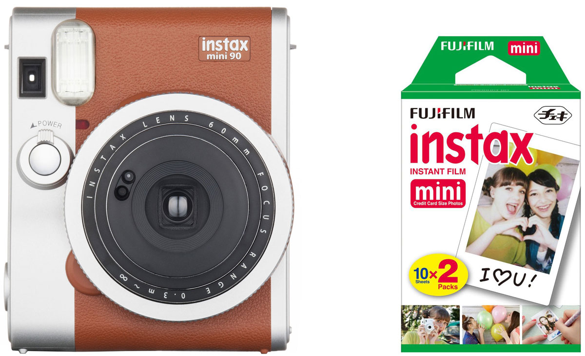 Fujifilm Instax Mini 90, Brown фотокамера мгновенной печати + Colorfilm Instax Mini (10/2PK) картридж16423981 Fujifilm Instax Mini 90, Brown фотокамера мгновенной печати + Colorfilm Instax Mini (10/2PK) картридж16423981Камера для моментальных снимков Fujifilm Instax mini 90 NEO CLASSIC с новыми и улучшенными функциями и элегантным дизайном в стиле ретро (двухцветное серебристо-черное оформление корпуса) для энтузиастов фотографии, которые хотят получить интересное устройство или камеру более высокого класса по сравнению с моделями начального уровня. Концепция камеры - неоклассика (NEO CLASSIC), что отражено в названии продукта. Новая камера имеет режим двойной экспозиции, длинной экспозиции, макросъемки, режимы праздник, ребенок, ландшафт, таймер автоспуска, отключаемую вспышку, регулировку яркости, 2 кнопки спуска затвора, перезаряжаемую литий- ионную батарею, большой ЖК-экран на задней панели и кольцо выбора режимов на передней. Камера также обеспечивает высокое качество снимков благодаря новой программируемой вспышке. Все эти функции и преимущества делают данную камеру идеальным выбором для фотографов, которые хотят получать максимум удовольствия от съемки...