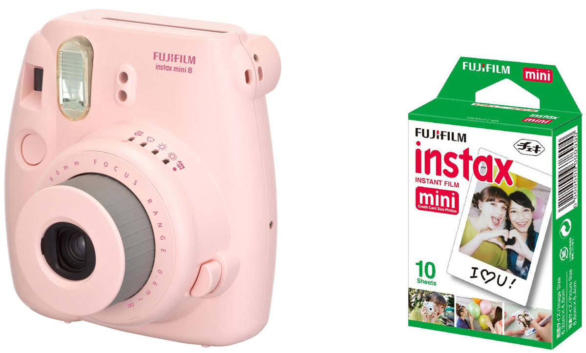 Fujifilm Instax Mini 8, Pink фотокамера мгновенной печати + Colorfilm Instax Mini Glossy (10/PK) картридж16443876 Fujifilm Instax Mini 8, Pink фотокамера мгновенной печати + Colorfilm Instax Mini Glossy (10/PK) картридж16443876Камера с технологией моментальной печати Fujifilm INSTAX Mini 8 позволяет печатать фотографии размера визитной карточки сразу после съемки. Обладая теми же конструктивными и эксплуатационными характеристиками, что и INSTAX mini 7S, INSTAX mini 8 примерно на 10% меньше mini 7S по объему корпуса. Процесс кадрирования стал проще благодаря видоискателю, который передает четкую картинку в реальном времени (даже при съемке под углом) и отличается более наглядной центральной меткой. К функциям съемки добавлен режим High-key - повышение диафрагмы на 2/3 ступени. Чтобы сделать фотографию с яркими и мягкими цветами, которые так полюбились девушкам, достаточно прокрутить диск в режим High-key. С момента своего выхода в свет в 1998 году камера INSTAX mini стала очень популярной благодаря простому управлению, остроумному дизайну и удивительному качеству снимков. Судя по тому, насколько распространен в наше время обмен цифровыми фотографиями, способов...