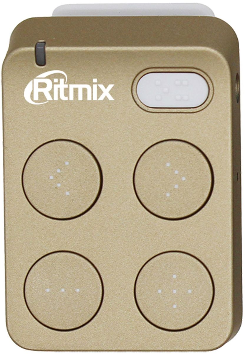 Ritmix RF-2500 8Gb, Gold MP3-плеер15118278 Ritmix RF-2500 8Gb, Gold MP3-плеер15118278Ritmix RF-2500 - компактный и удобный mp3-плеер с надёжным креплением в форме клипсы. Ваш верный спутник во время занятий спорта или активного отдыха. Управлять плеером невероятно удобно: кнопки переключения треков, а также изменения громкости расположены логично и понятно. Пальцы моментально запоминают расположение кнопок, что позволяет управлять гаджетом «вслепую», лёгким движением одной руки.