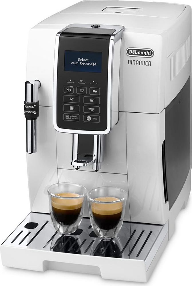 DeLonghi Dinamica ECAM 350.35.W кофемашина0132220018 DeLonghi Dinamica ECAM 350.35.W кофемашина0132220018Кофемашина DeLonghi Dinamica ECAM 350.35.W оборудована интуитивной панелью управления с LCD дисплеем и тактильными кнопками. Благодаря функции My Menu можно составить специальное меню напитков, которое легко настраивать и сохранять в памяти устройства. Для удобства эксплуатации предусмотрена возможность приготовление кофе как из целых, так и молотых зерен. Регулировка дозатора под высоту чашки (мин/макс): 84 мм / 135 мм Программирование жесткости воды Емкость контейнера для зерен: 300 г Емкость контейнера для кофейной гущи: 14 порций Автоматическая программа промывки и ополаскивания Декальцинация