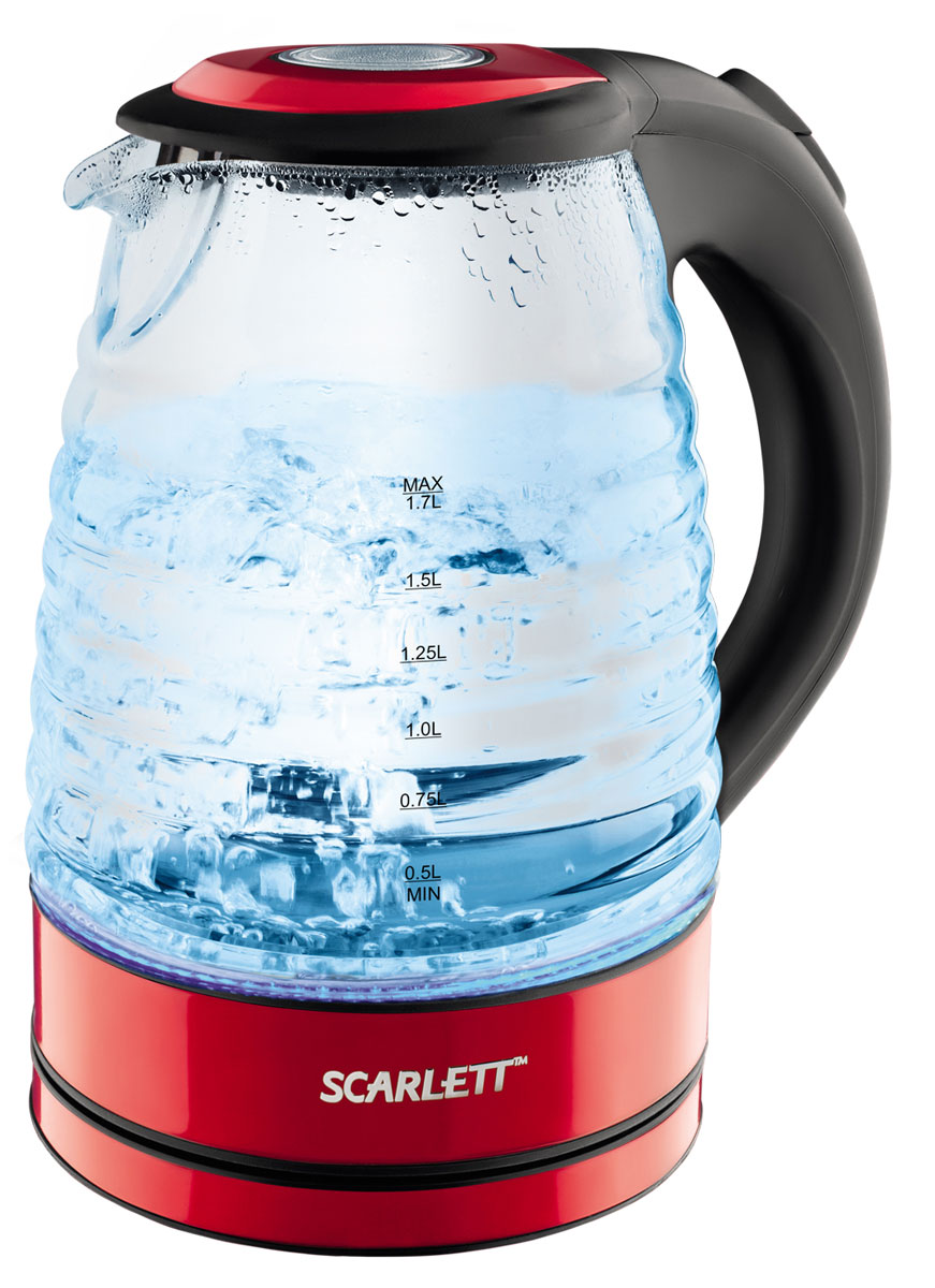 Scarlett SC-EK27G96, Red чайникSC-EK27G96 Scarlett SC-EK27G96, Red чайникSC-EK27G96Чайник электрический Scarlett SC-EK27G96 изготовлен из термостойкого стекла. Внутри прибора находится скрытый нагревательный элемент. Наличие подсветки делает его привлекательным во время эксплуатации. Подсветка голубого цвета позволяет определять количество жидкости в чайнике в темноте. Данная модель позволит быстро вскипятить до 1,7 литра воды благодаря мощности 2200 Вт.