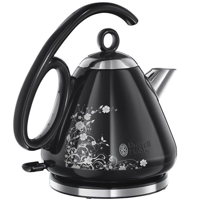 Russell Hobbs 21961-70 Legacy, Black Floral чайник21961-70 Russell Hobbs 21961-70 Legacy, Black Floral чайник21961-70Благодаря инновационным конструктивным особенностям и стильной черной полированной отделки из нержавеющей стали с изысканным цветочным орнаментом, чайник Russell Hobbs 21961-70 окажется в самом сердце вашей кухни. Модель имеет уникальную форму ручки, которая благодаря эргономичным качествам будет крайне удобной при наполнении водой, переносе или пользовании чайником. Эта уникальная ручка позволяет преодолеть маятниковый эффект, который существует у традиционных чайников. Кроме того, чайник обладает другими интересными особенностями. Он позволяет вскипятить воду на одну чашку всего лишь за 55 секунд, а специальная форма носика гарантирует отсутствие остаточных капель и пролив воды мимо чашки. Вы можете вскипятить воду на 1, 2 или 3 чашки в зависимости от вашей потребности. Это идеальный способ экономии электроэнергии и очень удобно. Специальные метки внутри чайника подскажут до какой отметки нужно долить воду.