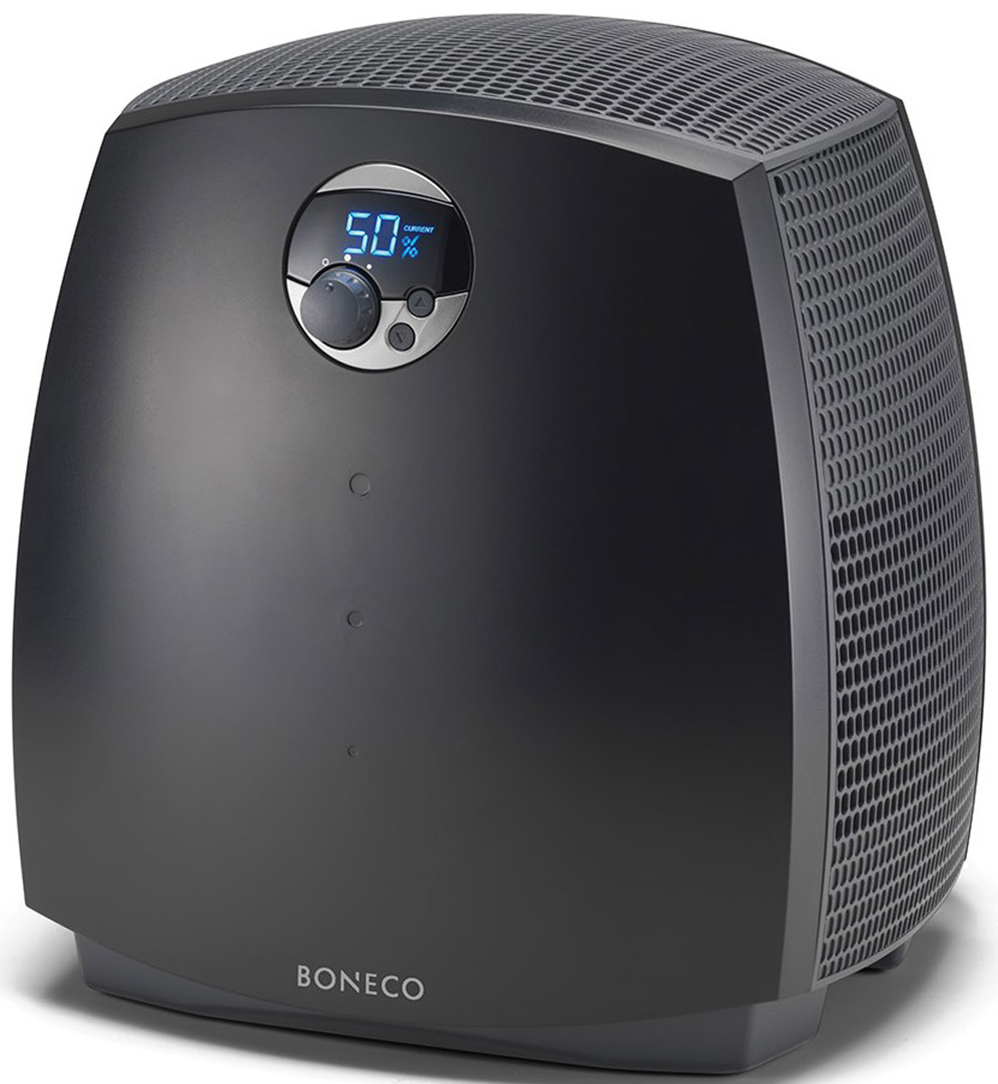 Boneco W2055DR, Royal Black мойка воздухаНС-1077077 Boneco W2055DR, Royal Black мойка воздухаНС-1077077Мойки воздуха Boneco W2055DR — приборы, не имеющие недостатков: просты в эксплуатации, не требуют расходных материалов, потребляют мало электроэнергии, имеют кабель с регулируемой длиной. Прибор создает уникальную возможность каждый день дышать естественно увлажненным, чистым воздухом. Уход заключается лишь в периодическом мытье поддона. Сами же приборы сделаны из высококачественных материалов (пищевой пластик), поэтому прослужат очень долго. Увлажнение и очистка воздуха осуществляется без использования химикатов. «Мойка воздуха» Boneco W2055DR может работать в двух режимах: ночной (бесшумная работа, менее 25 дБ, то есть тише, чем тикают часы) и дневной (максимальная интенсивность увлажнения воздуха).