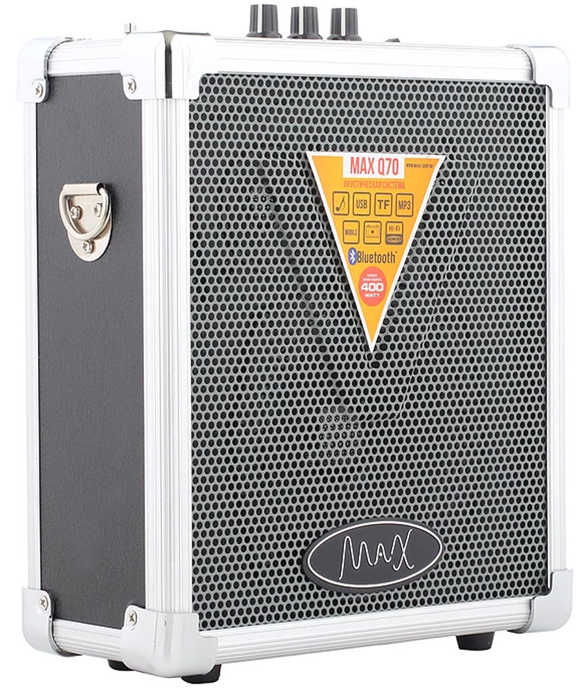MAX Q70, Silver Black портативная акустическая система4630011250536 MAX Q70, Silver Black портативная акустическая система4630011250536Мощная многофункциональная портативная акустика MAX Q70. Воспроизводит музыку с USB/MicroSD. Соединяется с любым устройством обладающим Bluetooth. Работает на аккумуляторе до 10 часов. Воспроизводит громкое и качественное звучание. Подходит как для небольшого помещения так и для открытого пространства. Имеет удобный ремень для плеча. Эхо-эффект Поддержка форматов MP3, WMA FM приёмник 87.5-108.0 МГц