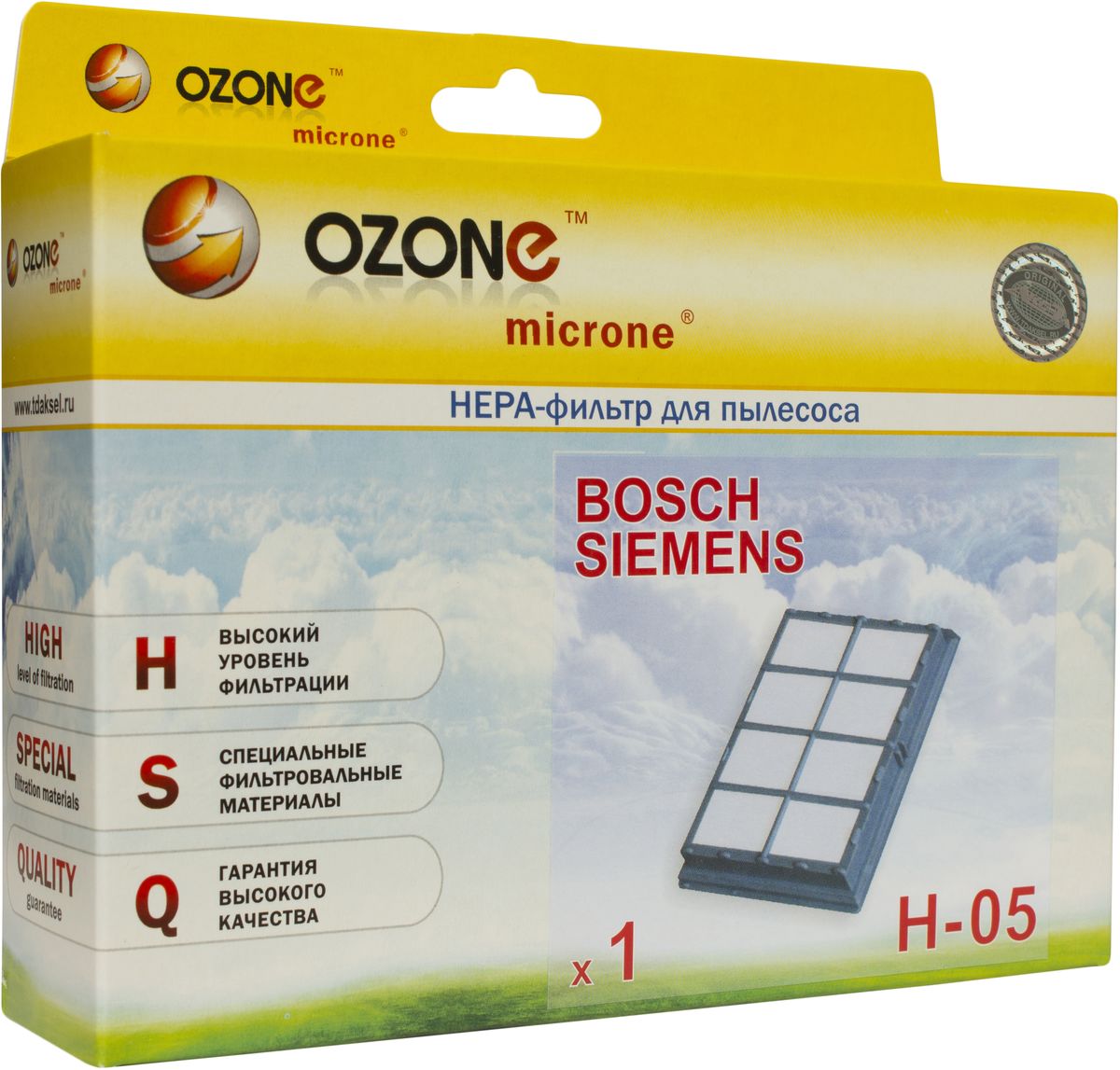 Ozone H-05 НЕРА фильтр для пылесосов Bosch, SiemensH-05 Ozone H-05 НЕРА фильтр для пылесосов Bosch, SiemensH-05HEPA фильтр Ozone microne H-05 высокоэффективной очистки предназначен для завершающей очистки воздуха в помещении, которое требует высокое качество воздуха, например, медицинских помещений. Фильтр состоит из мелкопористых материалов, что служит эффективному задерживанию частиц размером до 0,3 мкм. Фильтры HEPA последнего поколения имеют степень очистки воздуха около 95-97%. Фильтры не подлежат к промывке, а значит, они являются одноразовыми.