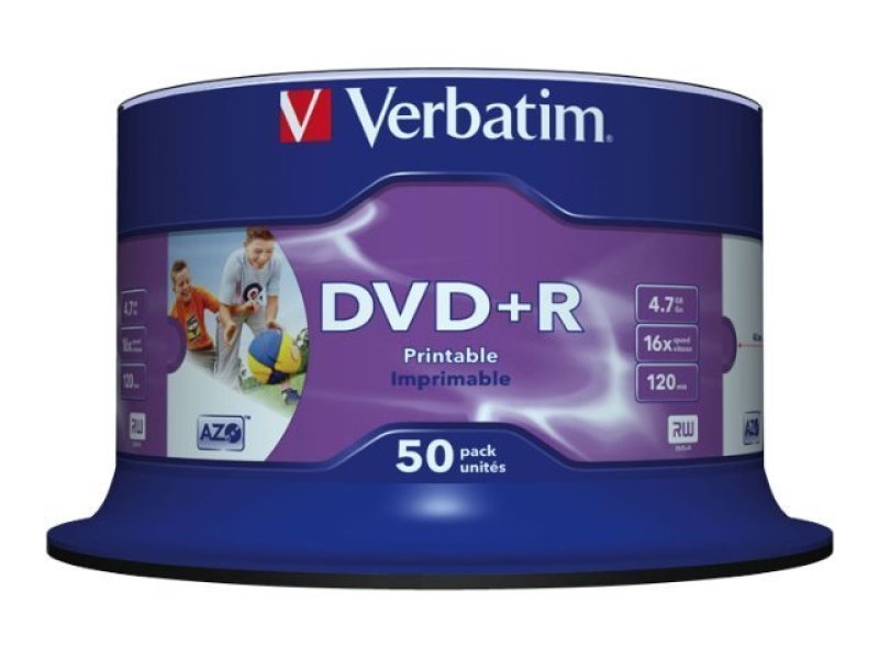 Диск DVD+R Verbatim 4.7Gb 16x Cake Box InkJet Printable (50 шт)43512 Диск DVD+R Verbatim 4.7Gb 16x Cake Box InkJet Printable (50 шт)43512В дисках Verbatim DVDR/RW используется технология MKM/Verbatim, обеспечивающая непревзойденное качество записи. Тесное сотрудничество отдела исследований и разработок компании Mitsubishi Chemical с производителями дисководов обеспечивает широкую совместимость дисков Verbatim, что делает их идеальными носителями для передачи компьютерных данных, домашних видеофильмов, фотографий и музыки. От европейского лидера* в производстве записываемых носителей * SCCG CD/DVDR 2003—2009 гг.Профессиональные оптические носители Verbatim превосходят требования и стандарты, принятые соответствующими органами стандартизации. Более строгие требования гарантируют лучшую совместимость с различными видами дисководов и средств записи. Результатом этого является более высокое качество записи, а, следовательно, более длительный срок хранения данных и лучшая считываемость. Узнать профессиональные оптические носители Verbatim можно по логотипу DataLifePlus. DVD+R — это записываемые диски емкостью 4,7 ГБ....
