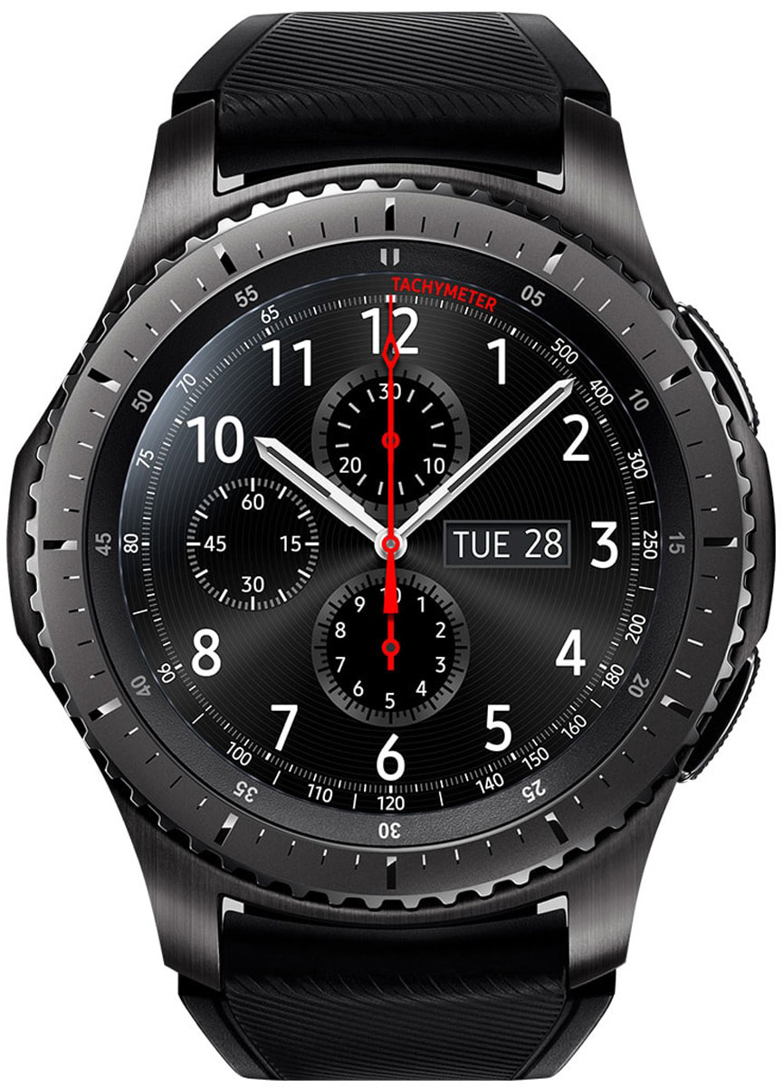 Samsung Gear S3 Frontier, Dark Grey смарт-часыSM-R760NDAASER Samsung Gear S3 Frontier, Dark Grey смарт-часыSM-R760NDAASERВедите активный образ жизни вместе с Samsung Gear S3 Frontier. Умные часы объединяют в себе исключительный стиль и надежность. Оснащенные корпусом из сплава нержавеющей стали 316L, защищенные от ударов, они работают даже при высоких и низких температурах. Лазерная гравировка на рифленом безеле не только подчеркивает уникальный дизайн, но и делает их использование более удобным. Gear S3 Frontier вобрали в себя все самое лучшее от традиционных часов и инновационных устройств. Достаточно одного взгляда, чтобы оценить их потрясающий дизайн. А удобный ремешок, уникальный крутящийся безель, четкий циферблат и мощный аккумулятор делают смарт-часы такими удобными в использовании и позволяют пользоваться ими до 4-х дней без подзарядки. Обновленный полноцветный всегда активный экран практически неотличим от классического циферблата. Выбирайте интерфейс, который подходит вам. В часы уже загружены 15 вариантов дизайна экрана, а в Galaxy Apps вы найдете еще...