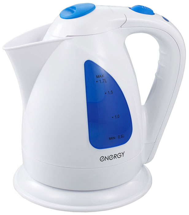 Energy E-203, White электрический чайник54 153102 Energy E-203, White электрический чайник54 153102Электрический чайник Energy E-203 прост в управлении и долговечен в использовании. Изготовлен из высококачественных материалов. Прозрачное окошко позволяет определить уровень воды. Мощность 2200 Вт позволит вскипятить 1,7 литра воды в считанные минуты. Беспроводное соединение позволяет вращать чайник на подставке на 360°. Для обеспечения безопасности при повседневном использовании предусмотрены функция автовыключения, а также защита от включения при отсутствии воды.