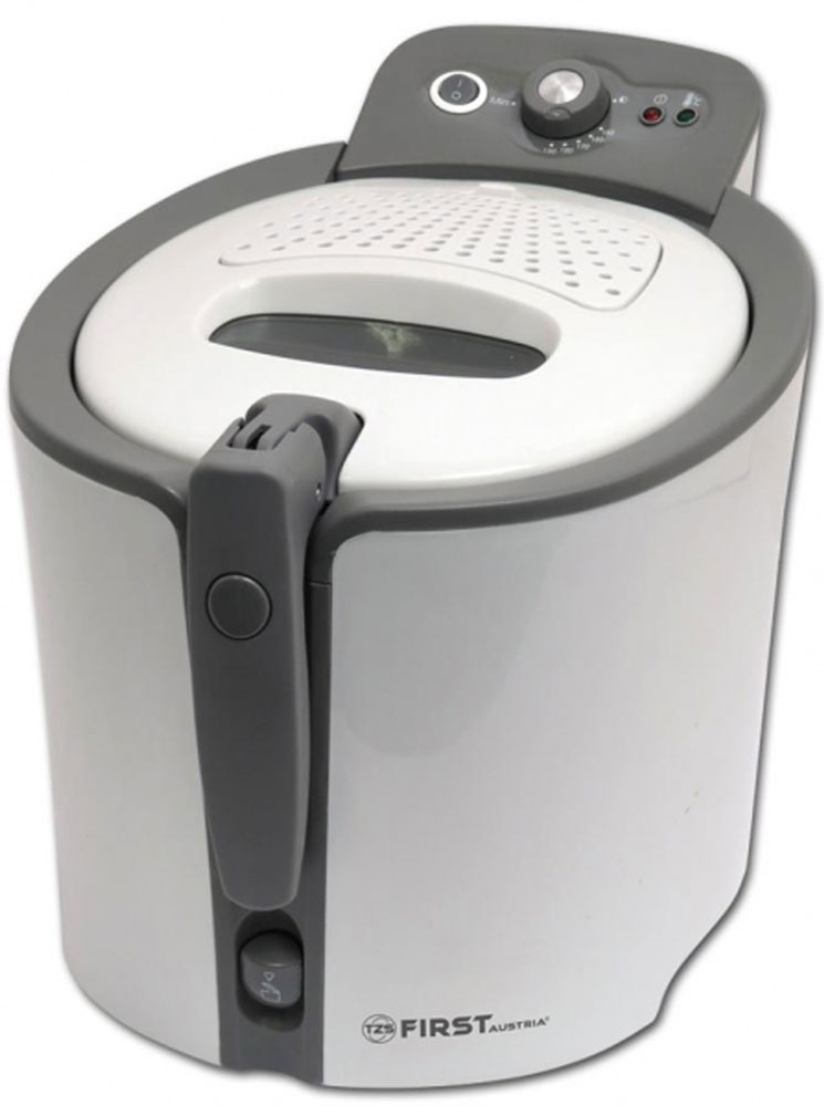 First FA-5050-1, White фритюрницаFA-5050-1 White First FA-5050-1, White фритюрницаFA-5050-1 WhiteФритюрница First FA-5050-1объемом 3,5 литра очень удобна и проста в эксплуатации, а благодаря своим компактным размерам не возникнет проблем с её размещением и хранением. С помощью данной модели можно приготовить блюда для всей семьи за небольшой промежуток времени: пончики, рыбные палочки, куриные ножки, креветки, картофель-фри и многое другое. Не нагревающийся корпус изготовлен из нержавеющей стали. Съёмная чаша с антипригарным покрытием упрощает уход за прибором. Встроенный металлический съёмный фильтр против запахов является наиболее экономичным вариантом, так как не требует замены. Контрольная лампочка-индикатор нагрева поможет легко определить подходящее время для загрузки продуктов. Большое смотровое окошко позволяет следить за степенью готовности блюда. Помимо чаши и фильтра съёмными элементами также являются нагревательный элемент и крышка.
