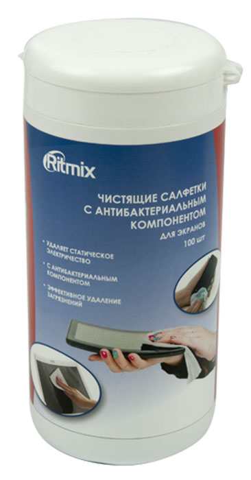Ritmix RC-100TWA средство для ухода за электроникойRC-100TWA Ritmix RC-100TWA средство для ухода за электроникойRC-100TWAСалфетки Ritmix RC-100TWA предназначены для очистки экранов мониторов, дисплеев ноутбуков, портативных компьютеров, планшетов, экранов телевизоров и любых других поверхностей. Способ применения: Открыть клапан. Достать салфетку. Плотно закрыть клапан (во избежание высыхания тщательно закрывайте клапан упаковки). Обработать поверхность. Условия хранения: Вскрытую упаковку плотно закрывать. Вскрытую упаковку использовать в течение 4-х месяцев. Хранить вдали от источников тепла и не подвергать воздействию прямых солнечных лучей. Хранить в недоступном для детей месте. Хранить в отапливаемых помещениях при температуре от 0 до +25 градусов по Цельсию.