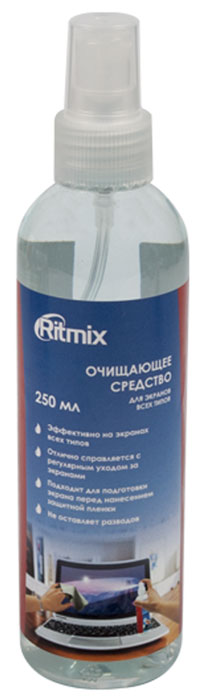 Ritmix RC-250BW средство для ухода за электроникойRC-250BW Ritmix RC-250BW средство для ухода за электроникойRC-250BWRitmix RC-250BW – средство, предназначенное для очистки экранов мониторов, дисплеев ноутбуков, портативных компьютеров, телефонов, планшетов, экранов телевизоров и любых других экранных поверхностей. Способ применения: Распылить средство на салфетку. Протереть поверхность смоченной салфеткой круговыми движениями от центра к периферии. При необходимости протереть сухой салфеткой. Условия хранения: Хранить вдали от источников тепла и не подвергать воздействию прямых солнечных лучей в недоступном для детей месте. Хранить в отапливаемых помещениях при температуре от 0 до +25 градусов по Цельсию.