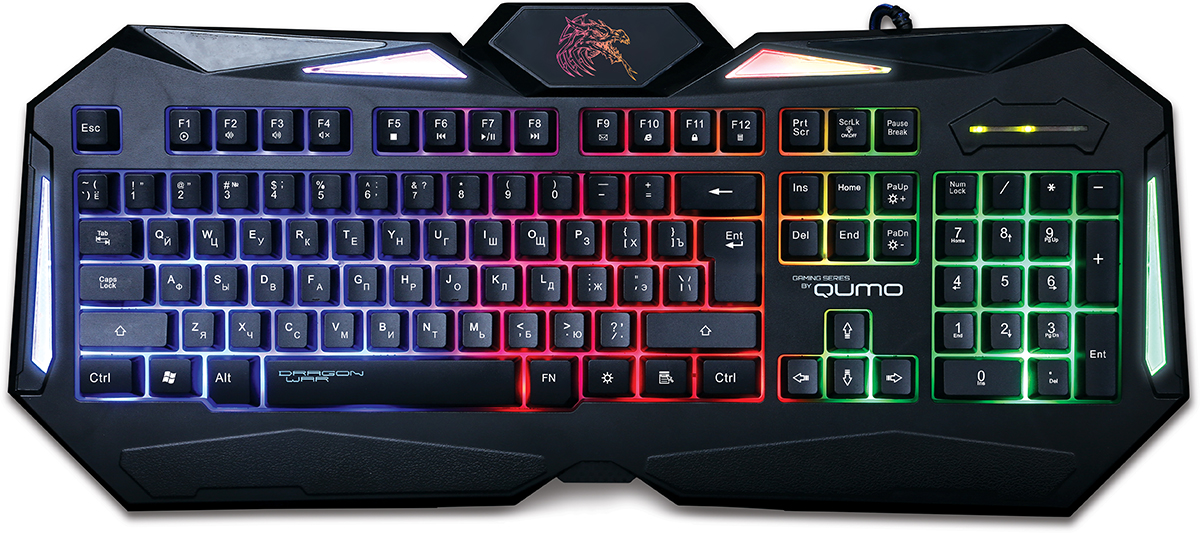 Qumo Dragon War Spirit, Black игровая клавиатура20795 Qumo Dragon War Spirit, Black игровая клавиатура20795Ультратонкая клавиатура Qumo Dragon War Spirit обладает противоскользящим покрытием, и очень удобна в использовании. Особый космический шик клавиатуре придаёт лазерная гравировка символов и LED-подсветка и подсветка рабочей области, которые позволяют использовать её в темноте. Яркость подсветки можно регулировать по своему усмотрению. Клавиатура очень чувствительна к нажатиям. Мгновенная реакция устройства увеличивает шансы геймера обойти своих соперников в самой динамичной игре! Идеально точно разработанный дизайн клавиатуры под любую форму рук для еще более комфортного правления Утяжеленная конструкция, чувствительные клавиши, клавиши выдерживают до 15 миллионов нажатий Ход клавиш: 3,6 мм Усилие нажатия: 40 г