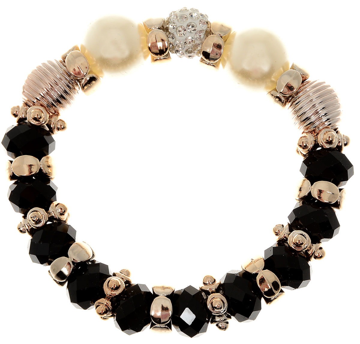 Браслет Taya, цвет: черный. T-B-11915-BRAC-BLACKT-B-11915-BRAC-BLACK Браслет Taya, цвет: черный. T-B-11915-BRAC-BLACKT-B-11915-BRAC-BLACKУдобный, современный браслет на резинке. Половина его из кристаллов и золотых перемычек, другая - из жемчужин. Можно переворачивать и носить той стороной, которая сегодня подходит под одежду.