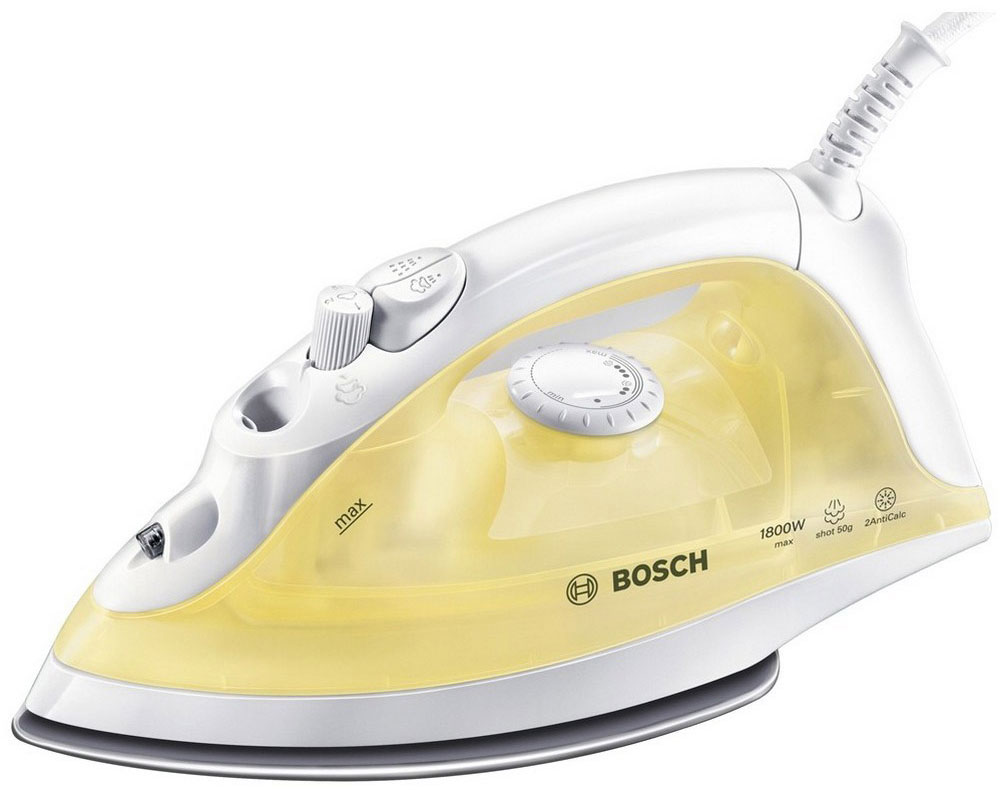 Bosch TDA 2325TDA2325 Bosch TDA 2325TDA2325Утюг Bosch TDA-2325 оснащен металлокерамической подошвой, которая обеспечивает легкое скольжение по ткани и исключает ее замятие. При глажке неподатливых или тонких тканей будет полезна функция разбрызгивания, для грубой ткани идеален паровой удар. Возможность самоочищения резервуара для воды — идеальный способ избавиться от накипи внутри него, что исключит возможность загрязнения ткани известковым налетом.