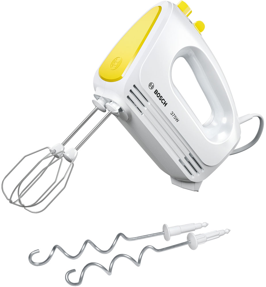 Bosch MFQ2210Y миксерMFQ2210Y Bosch MFQ2210Y миксерMFQ2210YМиксер Bosch MFQ2210Y, сочетающий в себе белый и желтый цвета, создает особое, приподнятое настроение при приготовлении пищи и выпечки. Мощный и в тоже время тихий мотор 375 Ватт легко справляется с взбиванием сливок и замешиванием теста. В комплекте две пары практичных насадок, которые гарантируют идеальный результат работы. Для большего удобства данная модель снабжена кнопкой легкого отсоединения насадок. Удобно держать в руке и комфортно работать благодаря эргономичной ручке и малому весу прибора. Высокое качество Bosch гарантирует, что миксер прослужит вам долгое время.