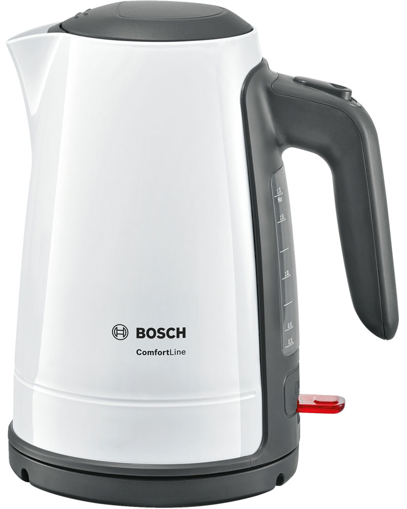 Bosch TWK6A011 чайникTWK6A011 Bosch TWK6A011 чайникTWK6A011Электрический чайник Bosch TWK6A011 для быстрого и экономичного кипячения воды. Изготовлен из высококачественных материалов. Уникальная модель кипятит воду объемом от 1 чашки (300 мл) до 1,7 литра. Прозрачное окошко позволяет определить уровень воды. Беспроводное соединение обеспечивает вращение чайника на подставке на 360°. Для безопасности при повседневном использовании предусмотрена тройная безопасность: автоматическое отключение, защита от перегрева и отключение при отсутствии воды, автоматическое отключение при снятии с цоколя.