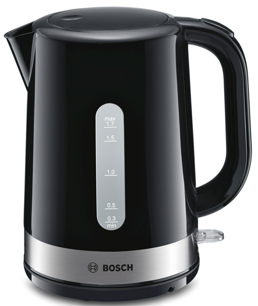 Bosch TWK7403 чайникTWK7403 Bosch TWK7403 чайникTWK7403Электрический чайник Bosch TWK7403 для быстрого и экономичного кипячения воды. Изготовлен из высококачественных материалов. Уникальная модель кипятит воду объемом от 1 чашки (300 мл) до 1,7 литра. Прозрачное окошко позволяет определить уровень воды. Беспроводное соединение обеспечивает вращение чайника на подставке на 360°. Для безопасности при повседневном использовании предусмотрена тройная безопасность: автоматическое отключение, защита от перегрева и отключение при отсутствии воды, автоматическое отключение при снятии с цоколя.