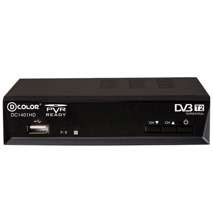 D-Color DC1401HD DVB-T2 цифровой ТВ-тюнер6907325814012 D-Color DC1401HD DVB-T2 цифровой ТВ-тюнер6907325814012Цифровой ТВ-тюнер D-Color DC1401HD отвечает всем самым современным требованиям к цифровым ресиверам. Новейшее ПО и качественные комплектующие позволяют передавать четкую, яркую, сочную картинку даже в самых отдаленных регионах России. Процессор: Ali 3812 со встроенным демодулятором Panasonic Mn88472 Тип корпуса: металлический Диапазон принимаемых частот: 174-862 MГц