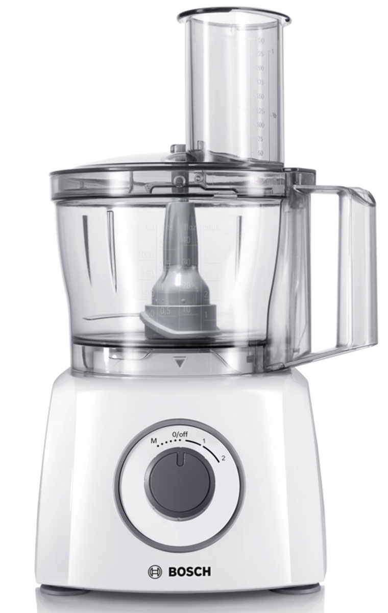 Bosch MCM3200W кухонный комбайнMCM3200W Bosch MCM3200W кухонный комбайнMCM3200WMultiTalent 3 - компактный и многофункциональный кухонный помощник при приготовлении еды и выпечки. Насадка-измельчитель с ножом MultiLevel6: шесть остро наточенных ножей быстро и качественно измельчают как твердые, так мягкие ингредиенты, смешивают соусы и заправки для салатов. MultiTalent 3 очень практичный: насадки можно хранить внутри чаши, таким образом они всегда под рукой. Также он многофункциональный: терка, шинковка, измельчаение, смешивание и многое другое - благодаря разнообразным насадкам.