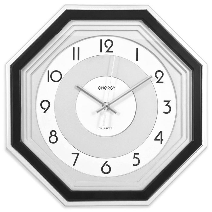 Energy ЕС-12, Black White Silver настенные часы54 009312 Energy ЕС-12, Black White Silver настенные часы54 009312Настенные кварцевые часы с плавным ходом Energy ЕС-12 имеют классический строгий дизайн и поэтому подойдут как для дома, так и для офиса. Крупные цифры черного цвета на светлом фоне отлично различимы даже в условиях плохого освещения. Питание осуществляется от 1 батарейки типа АА (в комплект не входит).
