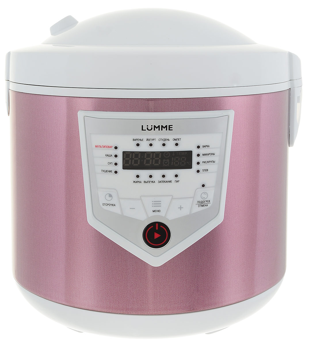 Lumme LU-1446 Chef Pro, White Pink мультиваркаLU-1446 Lumme LU-1446 Chef Pro, White Pink мультиваркаLU-1446Мультиварка LU-1446 Chef Pro – это высокотехнологичная кухонная техника для легкого приготовления всевозможных блюд с сохранением всех питательных свойств продуктов! Программы для мультварок – это удобно, быстро и очень вкусно! Перейдите на новый уровень владения кулинарным искусством с помощью готовых программ Lumme-1446 Chef Pro! Программы для мультварок – это удобно, быстро и очень вкусно! Перейдите на новый уровень владения кулинарным искусством с помощью готовых программ Lumme! 46 программ приготовления (16 автоматических программ и 30 ручных настроек) позволяют приготовить множество новых блюд! Помимо стандартного для большинства мультиварок набора блюд теперь Вы можете готовить йогурты, жаркое, студень, заливное, буженину, томить мясо, варить варенье или морс. Для каждой из 16 автоматических программ подобраны оптимальные значения времени и температуры приготовления, загружаемые по умолчанию при запуске программы.